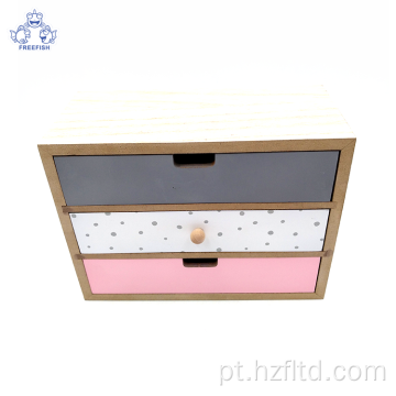 Organizador de armazenamento de madeira pequeno para mesa decorativa com 3 gavetas